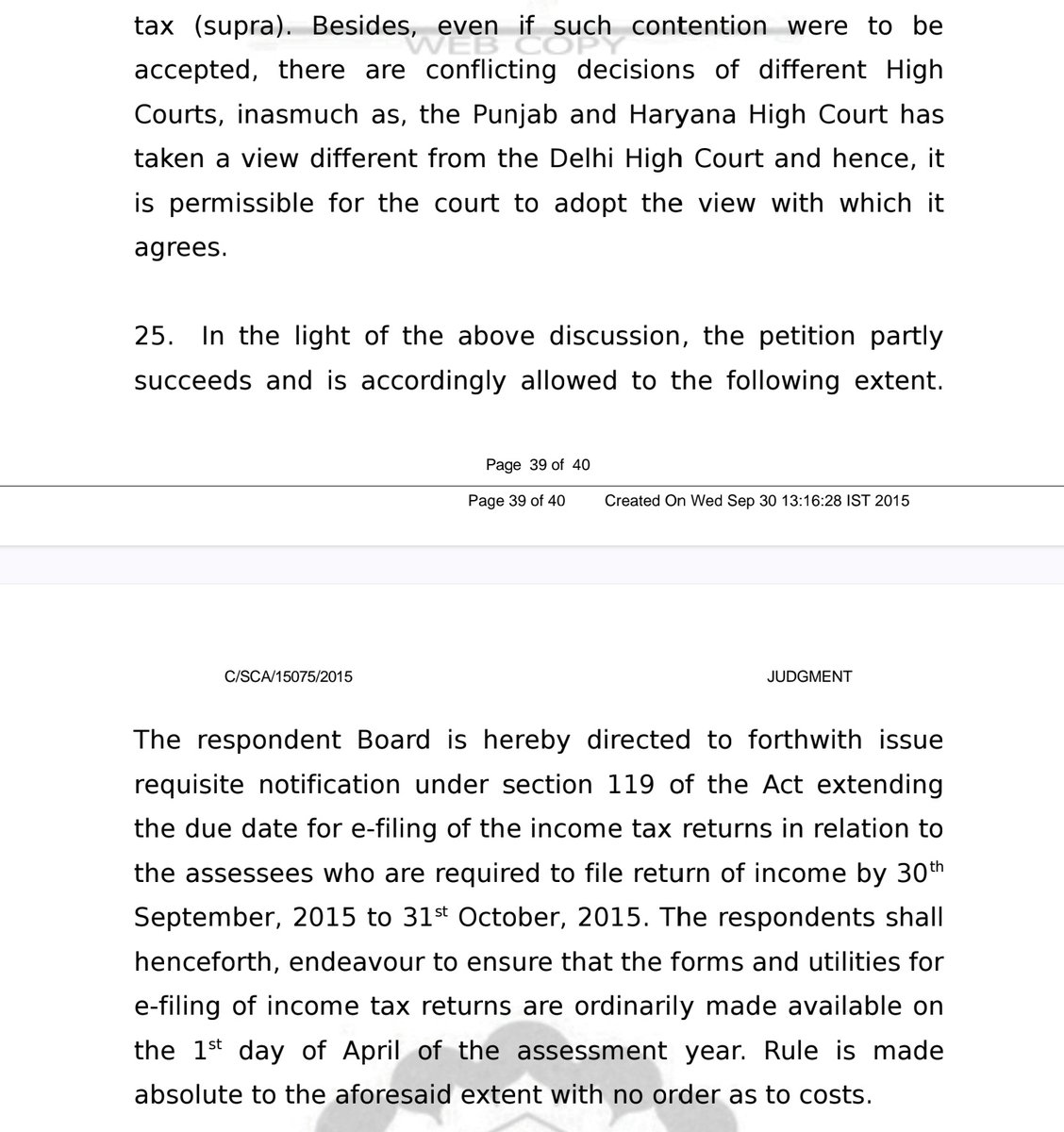 mehulshahca's tweet photo. 📜 Throwback to the Gujarat HC judgment (SCA No.15075/2015)

‘CBDT shall henceforth ensure that ITR utilities are ordinarily available on April 1 of the AY.’

10 Years down the line, and the Govt is still snoozing! 

Moral: Deadlines age, bureaucracy doesn’t. #10YearsNoChange

#Extend_Due_Date_Immediately
#extend_ITR_TAR_duedates