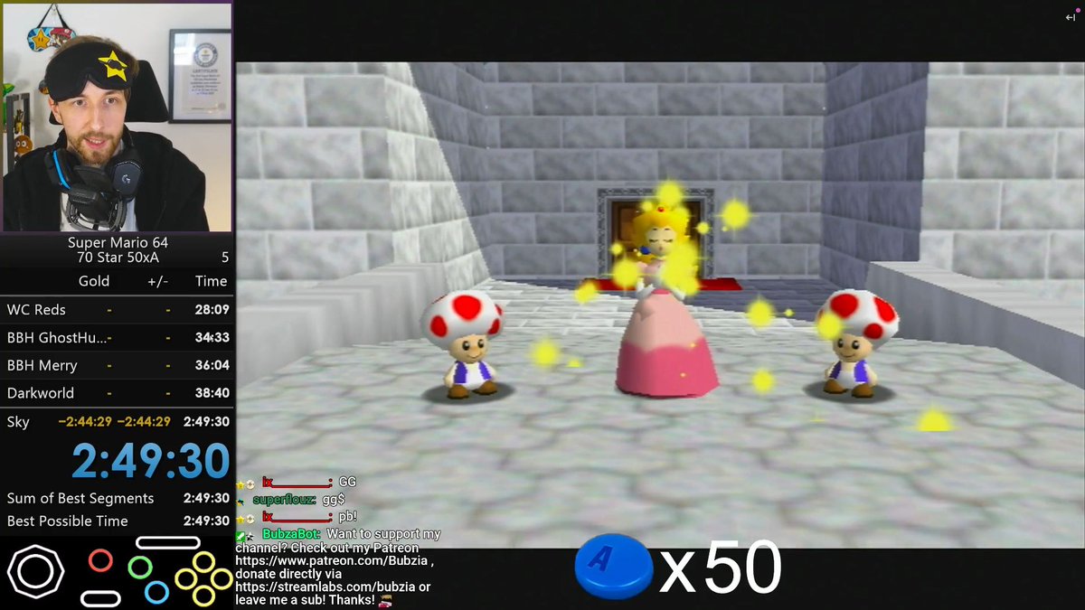 Bubzia (@bubzia1) on Twitter photo Super Mario 64 - 70 Star A Button Challenge in under 3 hours! The new route and practice is paying off, next run will hopefully be a sub 2:30! Its a super super cool run that I plan to submit to some marathons including AGDQ this year! More improvements soon! Super Mario 64 - 70 Star A Button Challenge in under 3 hours! The new route and practice is paying off, next run will hopefully be a sub 2:30! Its a super super cool run that I plan to submit to some marathons including AGDQ this year! More improvements soon!