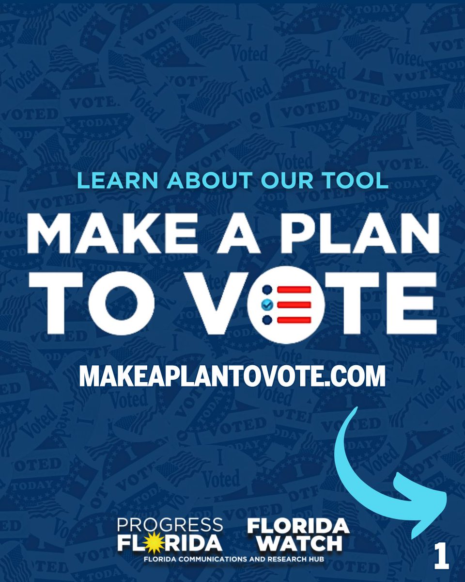 ProgressFlorida's tweet image. Don’t wait until Election Day to figure out your plan. Visit MakeAPlanToVote.com to register, sign-up to vote-by-mail, and learn everything you need to vote early or on Election Day.