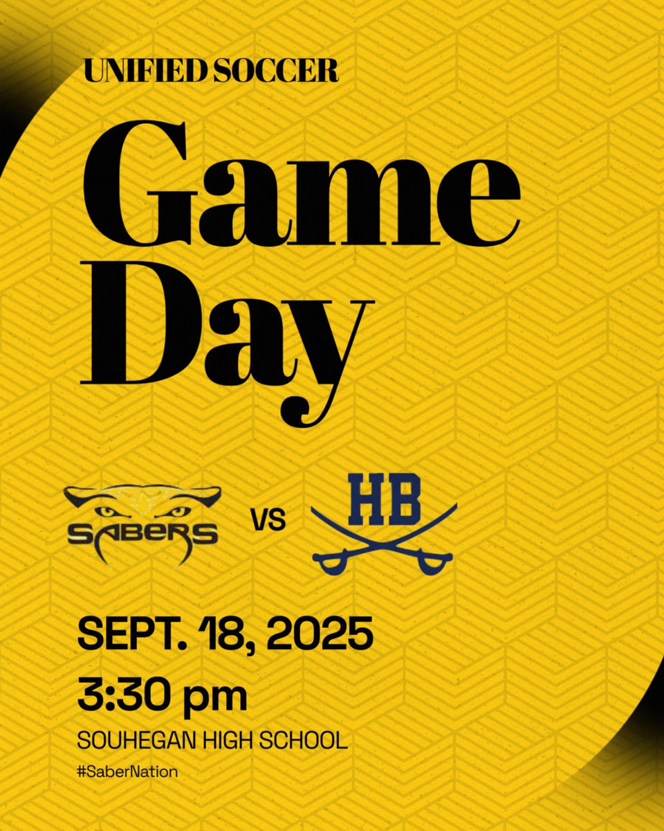 Unified Soccer plays today!! They take on Hollis Brookline at 3:30 pm at home. Come out to the back fields and catch a great game! #SaberNation