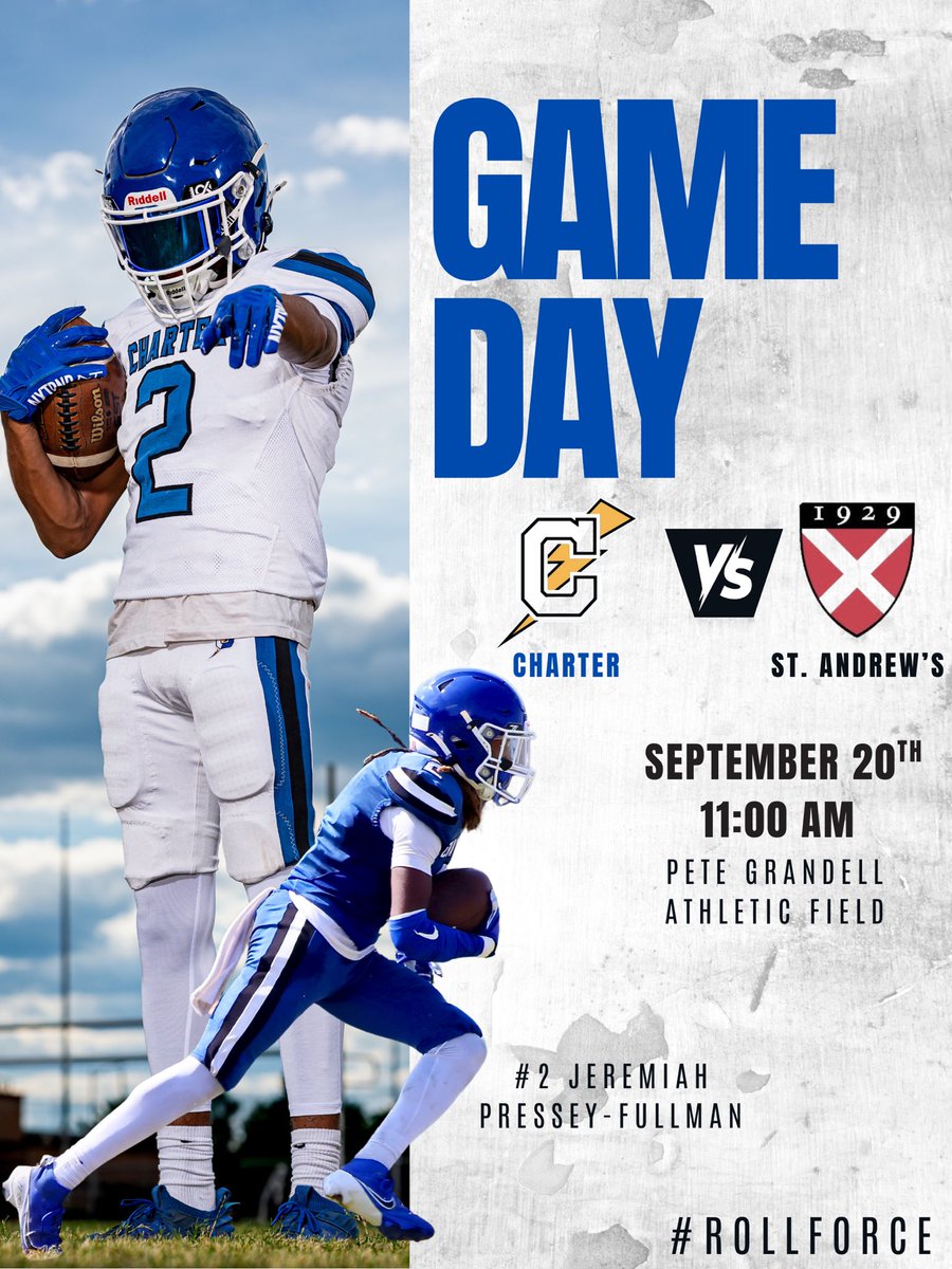 GAME DAY. SATURDAY 9/20. 11 AM. @ HOME!

Come out and support the team as we face southern division foe St. Andrews in a competitive game. Bring the noise &amp; pack the stands as we look to earn our 1st victory of the season! 

#RollForce⚡️