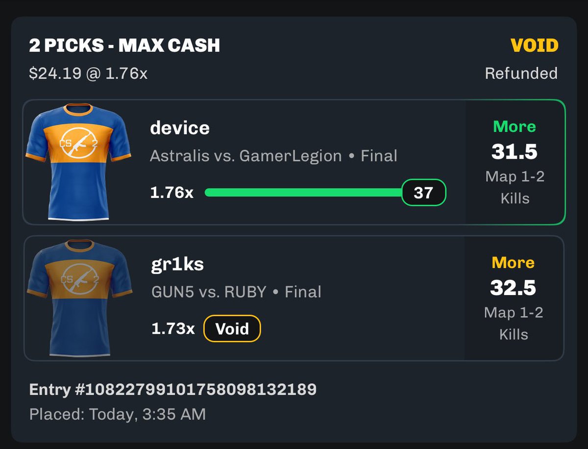 jdcrypto2's tweet photo. @DustyBetss @ChalkboardHQ @ChalkboardHQ @PrizePicks @UDSportsbook 

Looks like chalkboard needs to figure it out. Voided when PP and underdog cashed this. Got email that they won’t do anything. Ridiculous 😠 https://t.co/4m9IAN93G1