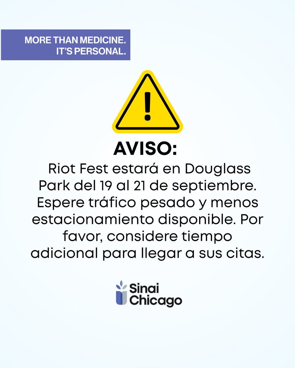 Riot Fest will take place in Douglass Park from Friday, September 19 through Sunday, September 21.

📍 Please be advised:
-Expect increased traffic in the area.
-Street parking will be limited.
-Allow extra travel time to make it to your appointments on time.
