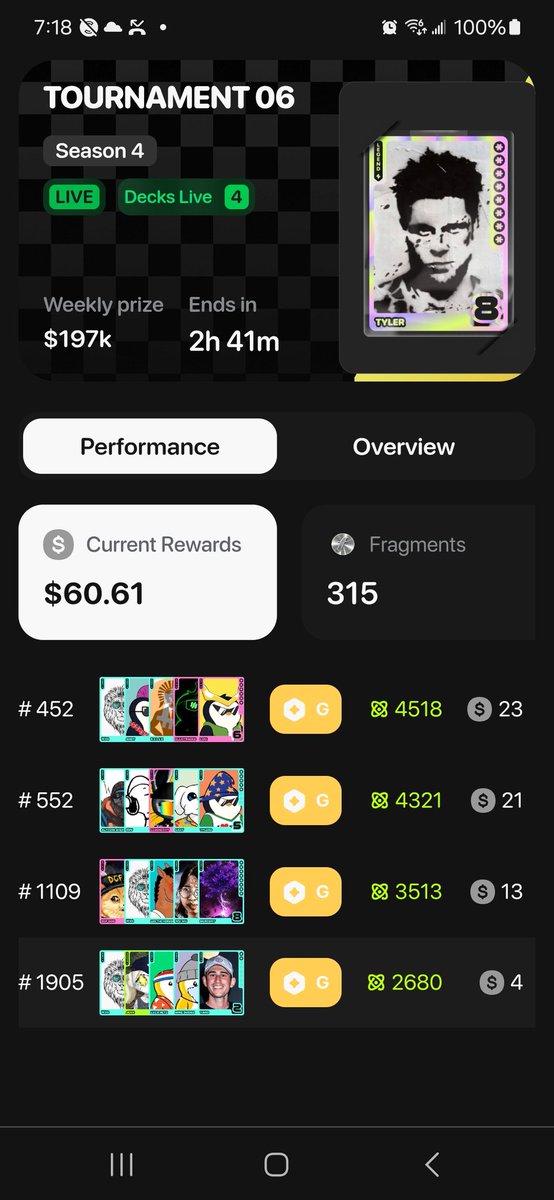 Definitely not my best week for <a href="/fantasy_top_/">fantasy.top</a> rewards. But w3q had a very understandable 0 and he was in 3 of my 4 decks.