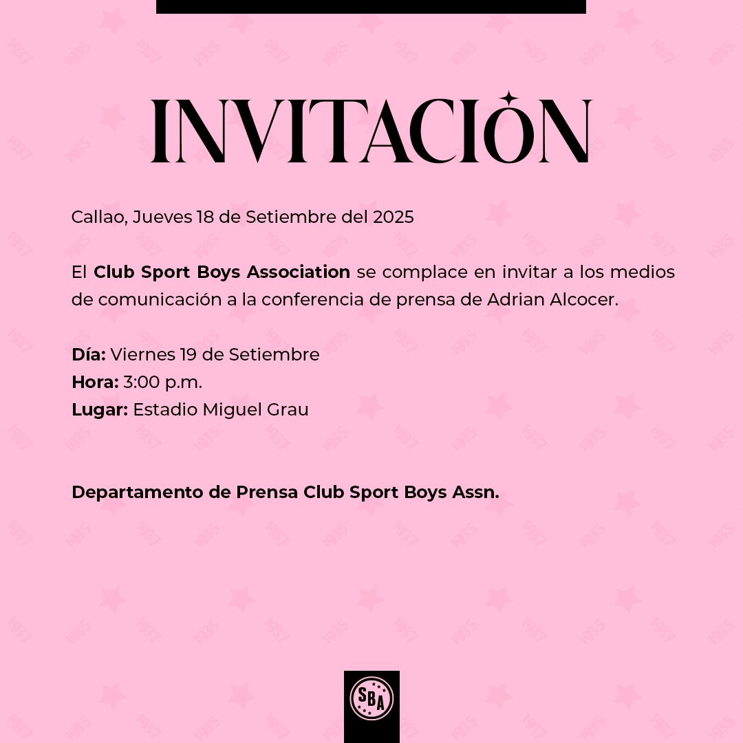 🎙️ Informamos a los medios de comunicación sobre la conferencia de prensa que brindará Adrian Alcocer este viernes 19/09.

👉🏼 Invitamos a los medios interesados a llenar el siguiente formulario:
🔗 bit.ly/ConferenciaAlc…

🗓️ Cierre: Jueves 18/09 - 10:00 p.m.