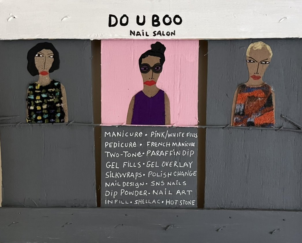 deepfolk's tweet photo. I overheard two women talking, and one woman said "do u boo." This phrase inspired me to create a painting titled "Do U Boo Nail Salon" as part of my LLC Storefronts series. https://t.co/VP2bGMGPMk https://t.co/UsAkBq55VZ
