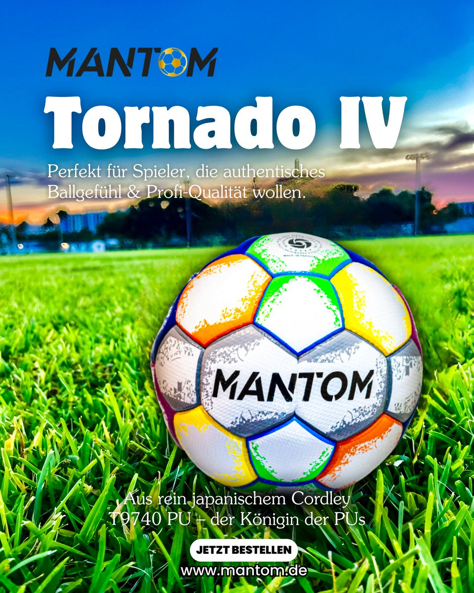 MantomInfo's tweet photo. 🌪️ Tornado IV | MANTOM 🌪️
Ein echter Klassiker neu definiert. ⚽

Der Tornado IV vereint Tradition und
Perfekt für Spieler, die authentisches Ballgefühl &amp; Profi-Qualität wollen.
👉 Jetzt ganz einfach bestellen: https://t.co/9sSlG7cNKI
#Mantom #TornadoIV #HandgenähterFußball https://t.co/3jMeE9rE9H