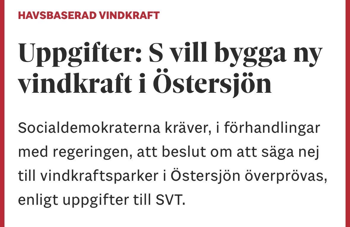 Det vore skadligt för svensk säkerhet att ompröva nej till vindkraft i Östersjön och gå emot Försvarsmakten som S verkar vilja. Det skulle göra det svårare att upptäcka ryska ubåtar och störa radarövervakningen. Vi behöver ta bort hinder för försvaret, inte lägga till fler.