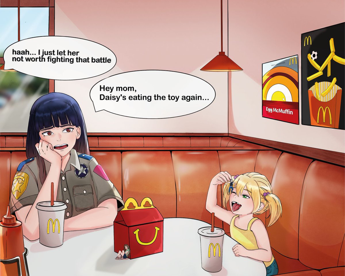 A quiet day for Daisy with her family at McDonald's.

This was before Daisy got her shrinking device, before she shrunk her parents and her sister helped her

#sizetwitter #サイズフェチ #giantess #vore #巨大娘