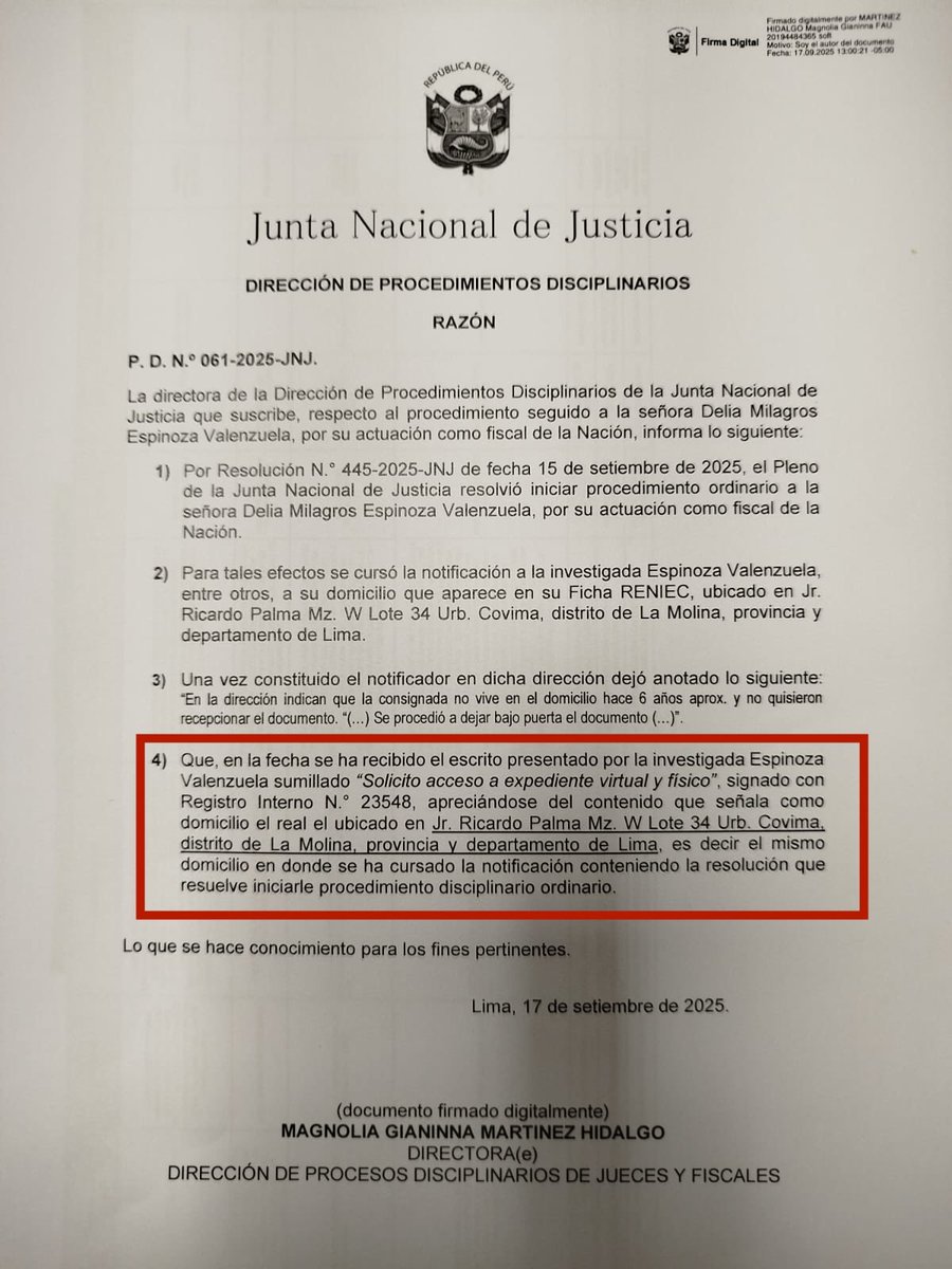 cparedesr's tweet photo. 🚨Burda estrategia de fiscal Delia Espinoza de alegar que no se le ha notificado todo lo actuado en el proceso disciplinario en ⁦@JNJPeru⁩  
En su domicilio real, donde ha construido 3 departamentos sin explicar de dónde sacó los recursos, no quisieron recibir notificación. https://t.co/1xt9xgYX8M