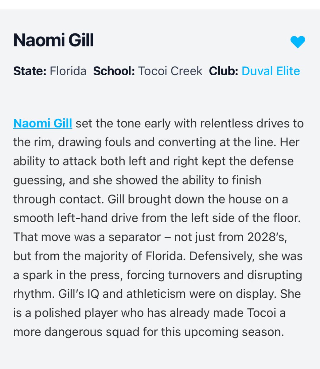 Naomi Gill (@naomiegill) on Twitter photo Thank you <a href="/PGHFlorida/">Prep Girls Hoops Florida</a> & <a href="/hunterkeithl/">Keith Catfish Hunter</a> for the write up! Looking forward to our season <a href="/TocoiCreekGBB/">Tocoi Creek Lady Toros</a> 
<a href="/DuvalElite/">DuvalElite</a> <a href="/DuvalSports/">Duval Sports</a> <a href="/FL_MAXPREPS/">FLORIDA MAXPREPS</a> <a href="/SUTSReport/">SUTS Report</a> Thank you <a href="/PGHFlorida/">Prep Girls Hoops Florida</a> & <a href="/hunterkeithl/">Keith Catfish Hunter</a> for the write up! Looking forward to our season <a href="/TocoiCreekGBB/">Tocoi Creek Lady Toros</a> 
<a href="/DuvalElite/">DuvalElite</a> <a href="/DuvalSports/">Duval Sports</a> <a href="/FL_MAXPREPS/">FLORIDA MAXPREPS</a> <a href="/SUTSReport/">SUTS Report</a>
