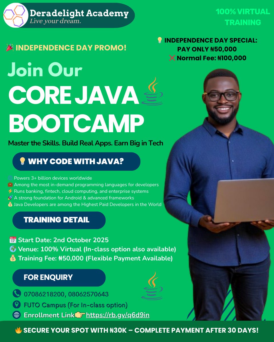 SmartSkillsHub's tweet image. 🚀 Ready to LEVEL UP?
Join our Java Bootcamp & master coding skills to build Web + Mobile Apps like a pro.
🔥 Limited seats.
💼 Become one of the most in-demand devs in today’s digital economy.
👉 Secure your spot NOW!
#JavaBootcamp #LearnToCode #GenZTech