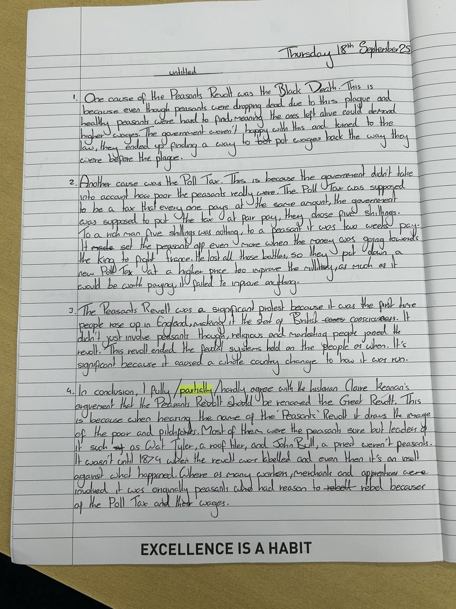 BayLeadershipAc's tweet photo. Big shoutout to our Year 9 pupils for their fantastic explanation of the Peasants' Revolt's significance, brilliantly aligning with historian Claire Kennan's views! Amazing work! #TwoClapsOnTwo 👏👏 https://t.co/dXa1bdMWGc