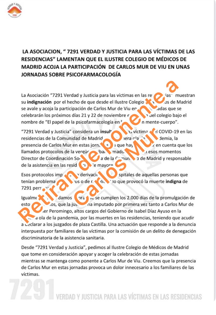 Enhorabuena al Colegio de Médicos por este paso y retirando a este imputado Carlos Mur. Lo hemos conseguido!