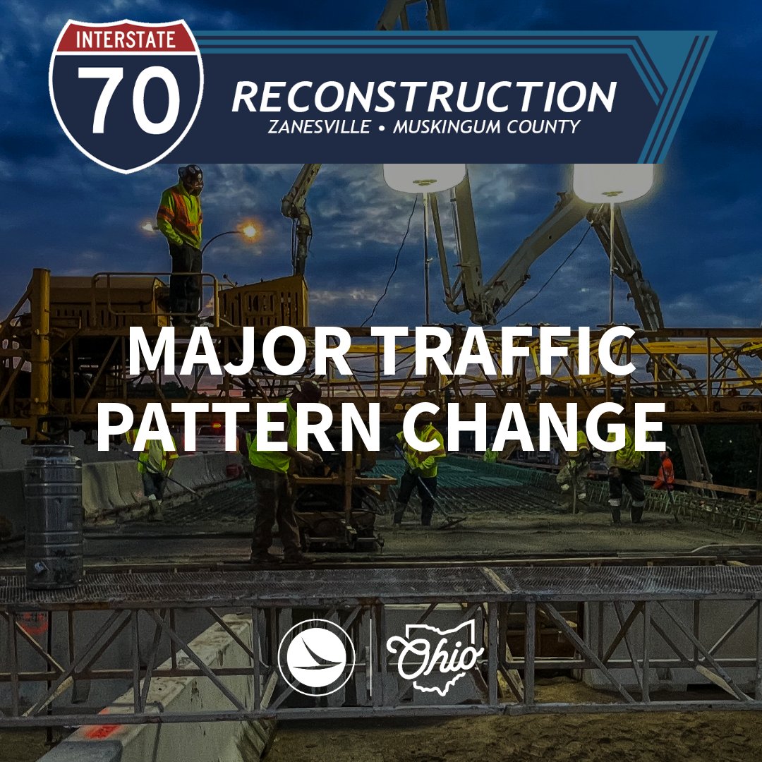 🚧Phase 3 is here!
What you should know:
➡️ WB passing lane = express lane (no exits from SR 93 to US 40)
➡️ WB driving lane = only access to downtown Zanesville
✅ Maple Ave–McIntire &amp; State St. EB ramps open
⛔ Underwood off-ramp closed
🔗 transportation.ohio.gov/Zanesville70