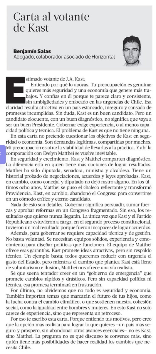 HernanLarrain's tweet image. Carta al votante de Kast, por @bsalaskantor.
