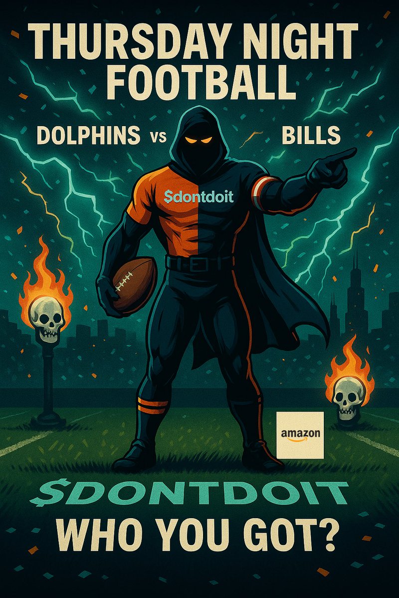 Thursday Night Football tonight! 

Dolphins @ Bills on Amazon Prime!

This is an easy one… but who you got?! 

Think Tua has a miracle in him? Dolphins do love to play spoiler to undefeated teams (aka Bears 85 and Bears 07) 

Any bets? 👇 

$DONTDOIT 

📍
