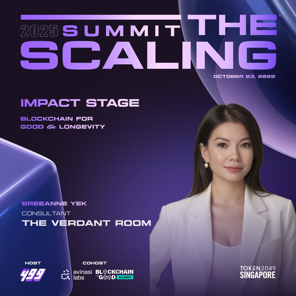 499_DAO's tweet image. We&apos;re thrilled to announce BreeAnne Yek @bytesbybree, Consultant of The Verdant Room, joining our Scaling Impact Stage — Blockchain For Good &amp;amp; Longevity at TOKEN2049 Singapore.

As an advisor for renewable energy and data-driven solutions, she brings a wealth of experience on…