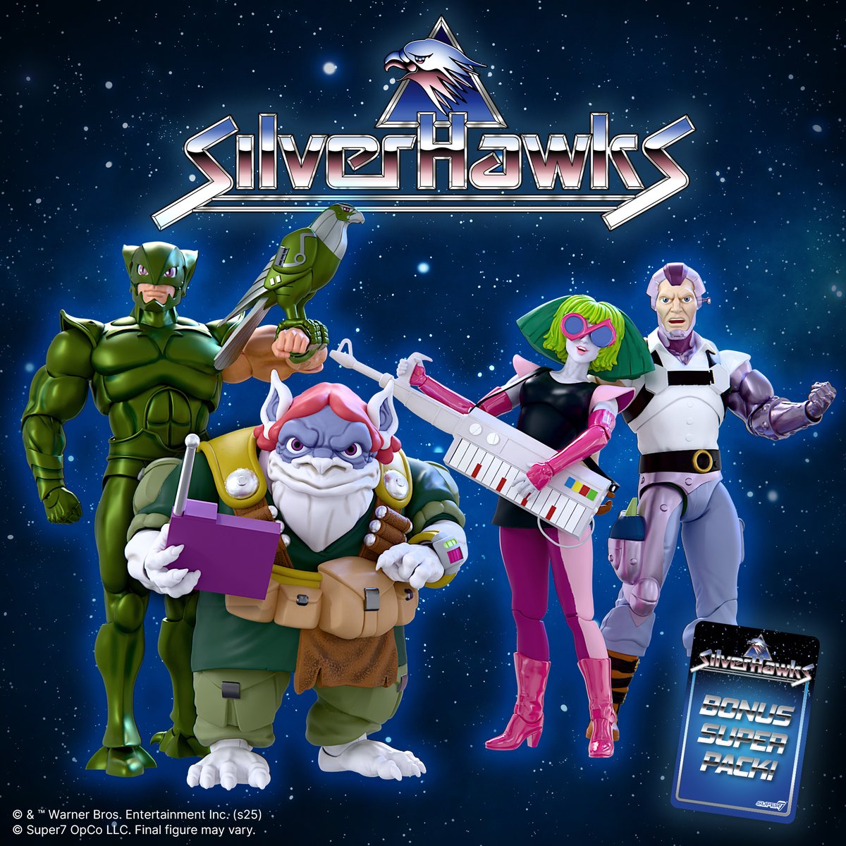 super7store's tweet photo. ✨Wings of silver, nerves of steel!✨
SilverHawks ULTIMATES! Wave 7 is here—Condor, Flashback, Hardware &amp; Melodia join the fight! ⚡ Pre-order the full wave at https://t.co/4d9kFA3bDt to score the exclusive Bonus Super Pack! https://t.co/Ud0k5MGkoF