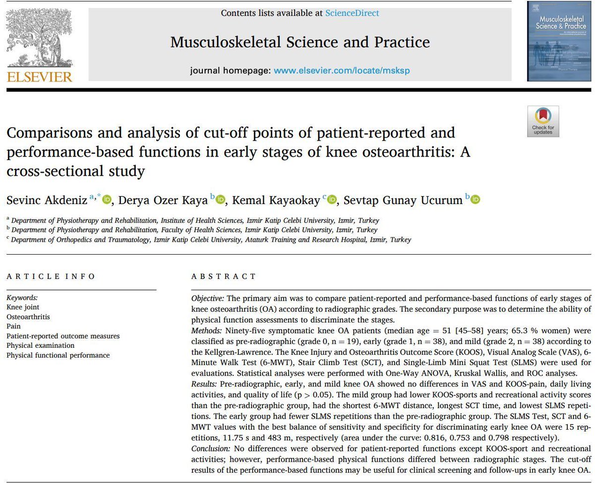 🦵💡 Can performance-based tests like stair climbing or mini squats detect early knee #osteoarthritis better than self-reports? This study finds cut-off points that may help screen OA in its early stages 👉 buff.ly/InUR0D4