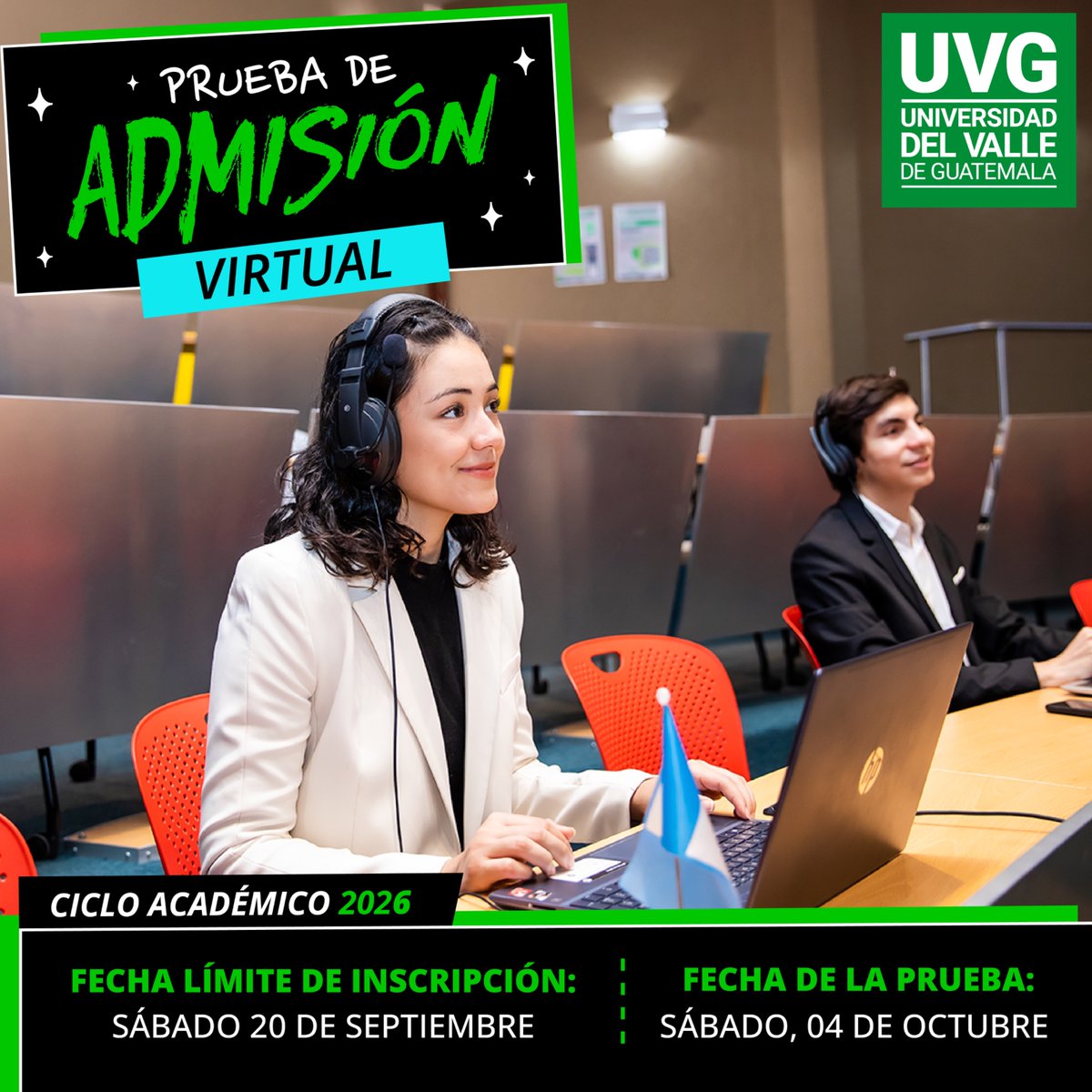 Universidad del Valle de Guatemala (@uvggt) on Twitter photo 🐲 ¡Próximo periodo de admisión de estudiantes a UVG! 
 
🗓️ Fecha límite de inscripción: Sábado, 20 de septiembre
📅 Fecha de la prueba: sábado, 4 de octubre
📍 Escoge tu carrera de interés y participa en el proceso de admisión
✅ Regístrate aquí 👉 tinyurl.com/Prueba-UVG 🐲 ¡Próximo periodo de admisión de estudiantes a UVG! 
 
🗓️ Fecha límite de inscripción: Sábado, 20 de septiembre
📅 Fecha de la prueba: sábado, 4 de octubre
📍 Escoge tu carrera de interés y participa en el proceso de admisión
✅ Regístrate aquí 👉 tinyurl.com/Prueba-UVG
