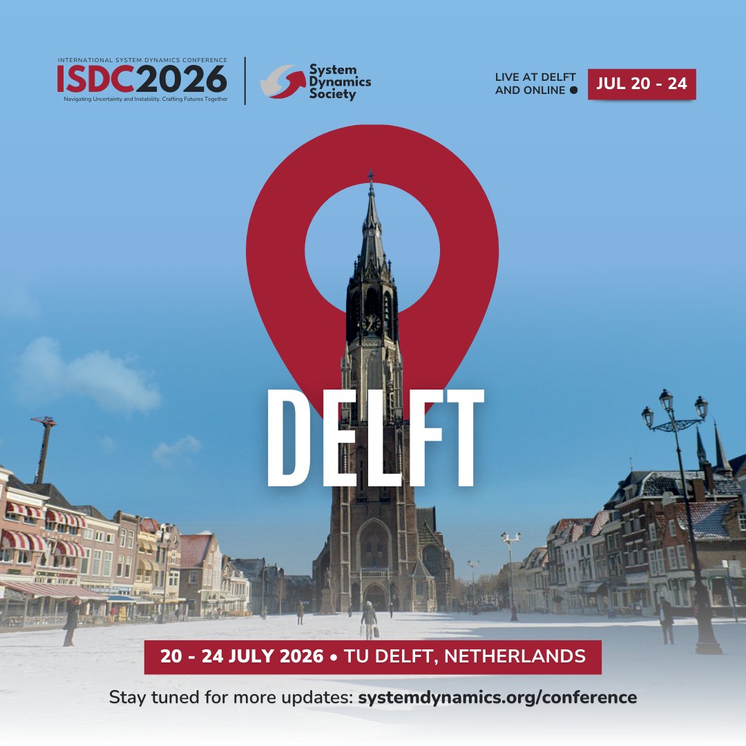 systemdynamics_'s tweet image. 🎯WE ARE DELIGHTED to announce that our next conference will be held in Delft, Netherlands from July 20-24, 2026. It would be really great to see you there. 📅

🔗 Learn more: ow.ly/nBwn50WYKaT

#SystemDynamics #systemsthinking