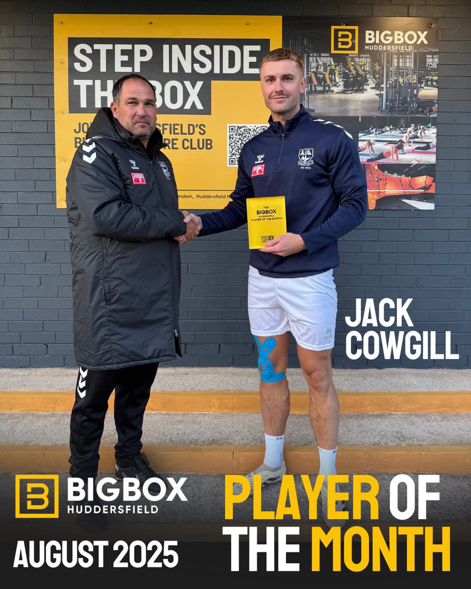 BigBox Huddersfield 
Player of the Month 
August 2025 

Congratulations to Jack Cowgill, who received 41% of the vote in August to claim the POTM award. 

Jack was presented with the award before kick-off on Tuesday evening by Manager Richard Tracey. 

#UTP
