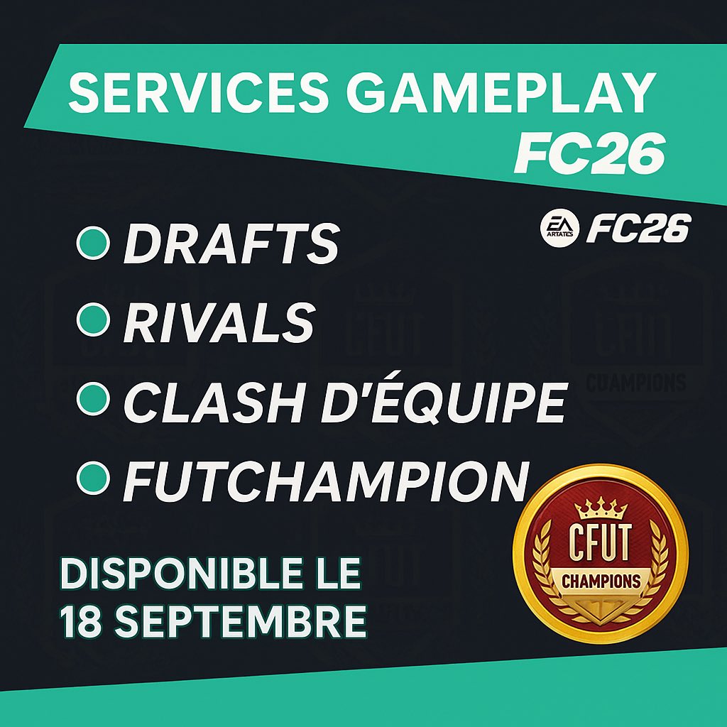 📣ANNONCE 📣

Ouverture du Service Gameplay pour #FC26 !

Voici les différents services mis à disposition ⬇️

Si vous voulez + d’informations et connaître les tarifs, tous ce passe en DM 📥