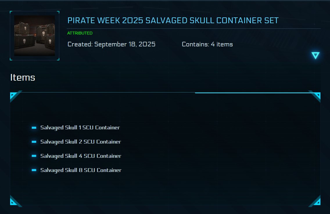 Der Code von der Pirate Week wurde geknackt! 
Als Belohnung gibt es thematisch passende Pirate Container. 
Vielen Dank dafür! 
#StarCitizen #PirateWeek #TreasureHunt