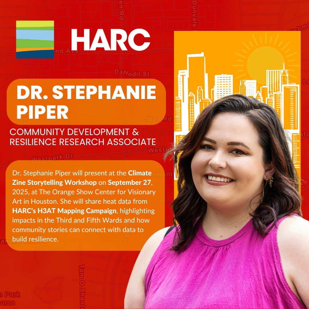 HARCresearch's tweet image. Join the Climate Zine Storytelling Workshop Sept. 27 in Houston! 

Stephanie Piper will share H3AT Mapping Campaign data on heat in 3rd &amp;amp; 5th Wards. Pair data w/ your story + make art for climate resilience. 

🎟️ Space limited—sign up now: bit.ly/3Ig97vM 

#H3ATMapping