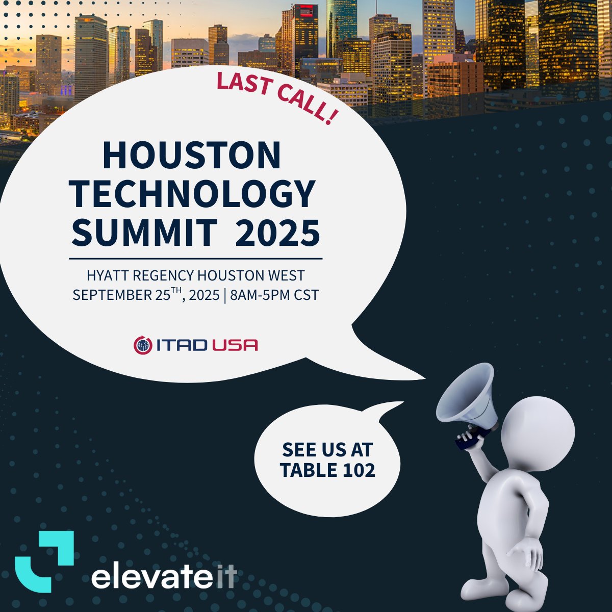 ITADUSA's tweet image. Last call: ElevateIT Houston Technology Summit is less than a week away! Connect and learn from IT Industry Professionals.

Use code &apos;ITHOU&apos; for free admission when registering.
Register Here: bit.ly/4g7x5pw

#ElevateIT #ITAD #TechnologySummit