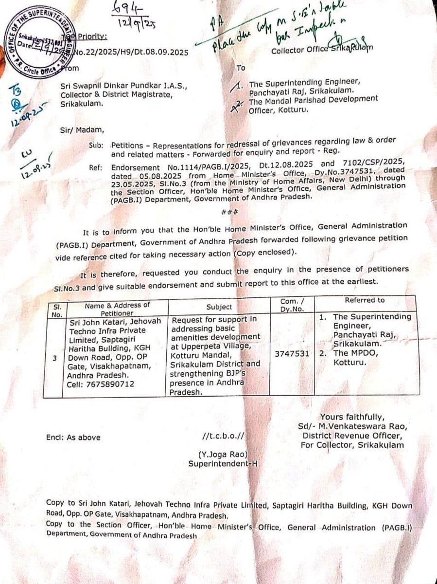 🙏 Gratitude to Hon’ble Home Minister &amp; Officers 🙏

I, John Katari, active BJP karyakarta from Kothuru Mandalam , Srikakulam district , sincerely thank our Hon’ble Home Minister of India and respected officers for their concern for every individual and community working for