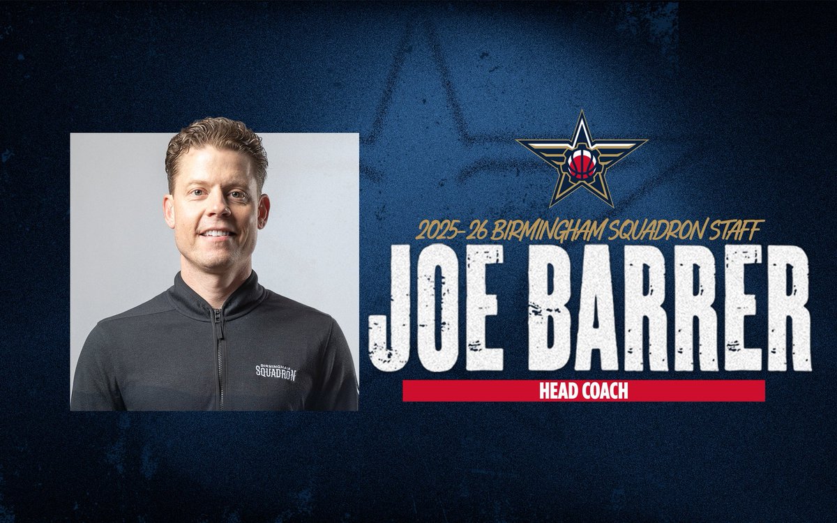 GleagueSquadron's tweet image. 📣 Introducing the next leader of the Squadron!
Joe Barrer has been named the third head coach in franchise history!
✈️ Welcome to the captain’s seat, Coach Barrer!
#SquadUp | #BirminghamSquadron
