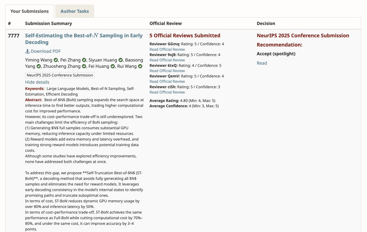 alsaceym's tweet photo. Two papers have just been accepted by NeurIPS 2025 👏 #NeurIPS2025  

- One on efficient reasoning (ST-BoN, Spotlight)
https://t.co/IiH02qq1O4

- The other on multilingual reasoning (PolyMath, poster)
https://t.co/fa9u6LM0i3 https://t.co/VrQOU33gvO