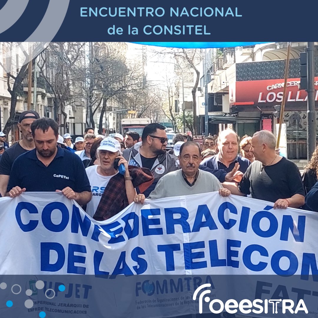 foeesitra's tweet photo. ☑️ ENCUENTRO NACIONAL DE LA CONSITEL

Los días 16 y 17 de septiembre se llevó a cabo en la sede de FOETRA, en la Ciudad Autónoma de Buenos Aires, el primer Encuentro Nacional de la Confederación de Sindicatos de las Telecomunicaciones. 
La reunión estuvo encabezada por la mesa directiva de la CONSITEL, que preside Claudio Marín (FOETRA), de la cual forma parte nuestro Secretario General de la FOEESITRA,  Daniel Rodríguez en su carácter de Vicepresidente, y que completan Claudio César (FATTEL), Patricio Arbelo (CEPETEL), Fabián Bocella (UPJET) y José Magno (FOMMTRA). 
Dentro de un esquema dinámico y altamente participativo, compañeros y compañeras que representaron a todos los Sindicatos del país, abordaron temas que son transversales a todos los trabajadores y trabajadoras de las telecomunicaciones a lo largo y ancho de la Argentina. 
En este sentido se establecieron comisiones  en las que se debatieron las siguientes temáticas: 
Transformaciones tecnológicas, Formación profesional y sindical, 
Encuadramiento y afiliación, 
Fondo compensador, Obra Social, 
Funcionamiento de la CONSITEL y 
Violencia laboral y Género. 
En el cierre del cónclave, se expusieron las conclusiones de cada comisión, que serán la piedra basal de un plan de acción conjunto, que llevará adelante la Confederación en pos de enfrentar los desafíos que tenemos por delante, en un sector de permanentes  transformaciones tecnológicas con nuevos actores y escenarios cambiantes, que nos ponen a prueba de manera constante. 
La Solidaridad como bandera, la organización como método innegociable, sin sectarismos y en UNIDAD, fueron las consignas que se destacaron en el final, en donde además se anunció la masiva adhesión y participación a la Marcha Federal Universitaria. 

#consitel #encuentronacional #telecomunicaciones #foeesitra #marcha #UniversidadPublica