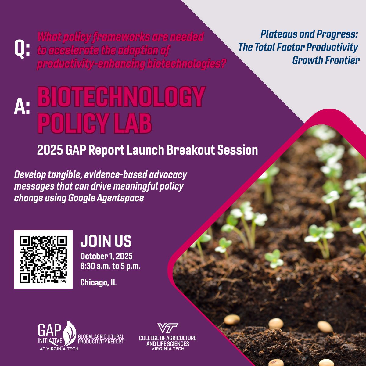 What policy frameworks are needed to accelerate the adoption of productivity-enhancing biotechnologies❓

#Biotechnology Policy Lab + Google #Agentspace. GAP Report Launch, #Chicago Oct 1.

Save your place today: globalagriculturalproductivity.org/2025-gap-repor… 

#agriculture #farming #farmers #policy