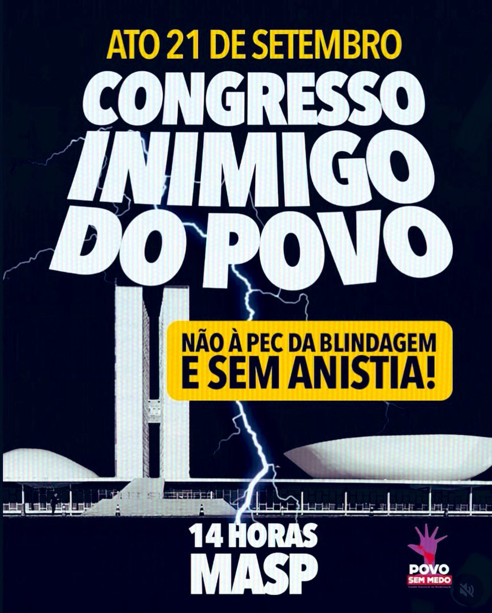 Congresso Nacional é inimigo do povo querem blindar deputados e senadores de crimes que todo cidadão pode ser punido e ainda querem anistia para os golpistas! 

E nada de aprovar a nova tabela do IR e o fim da escala 6x1 que são medidas p/ melhorar a vida do povo! Vamos às ruas!