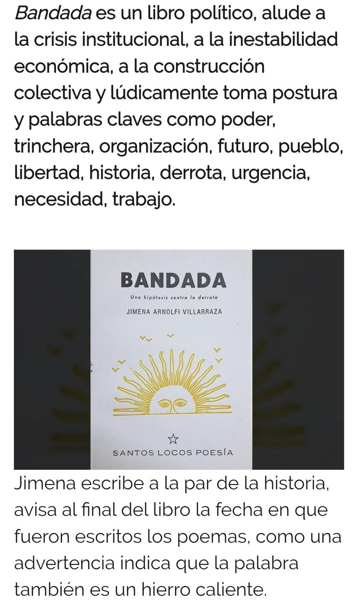 jimenaarnolfi's tweet photo. Comparto esta reseña de BANDADA que me emocionó mucho. Escribió la genial @inesbusquets para la Agencia Paco Urondo, aquí van algunos momentos ☀️🦅  @SantosLocos1 📚

https://t.co/Cg0xON4ASz… https://t.co/keMfnBbjL6