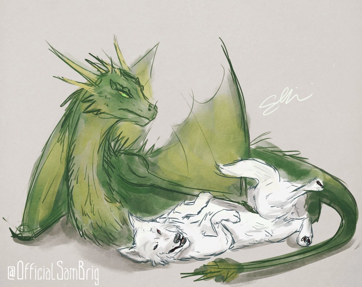 WIP of Pt 3 in the Ghost and his new brothers series
Ghost: “finally someone to play with!”
Rhaegal: “please stop, hairy beast” 

#ASOIAF #ghost #rhaegal