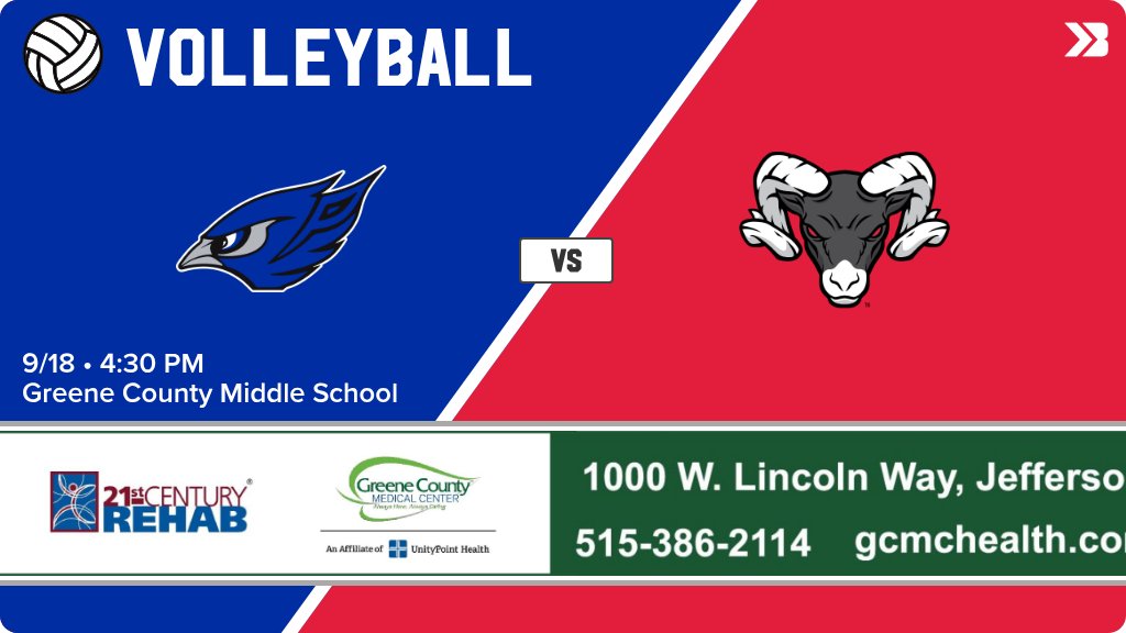 Greene County Rams (@greenecntyrams) on Twitter photo Volleyball (8th Grade) Game Day! - Check out the event preview for the The Greene County Rams vs The Perry Jayettes. It starts at 4:30 PM and is at Greene County Middle School Middle School Gym . gobound.com/ia/ighsau/vb/2… Volleyball (8th Grade) Game Day! - Check out the event preview for the The Greene County Rams vs The Perry Jayettes. It starts at 4:30 PM and is at Greene County Middle School Middle School Gym . gobound.com/ia/ighsau/vb/2…
