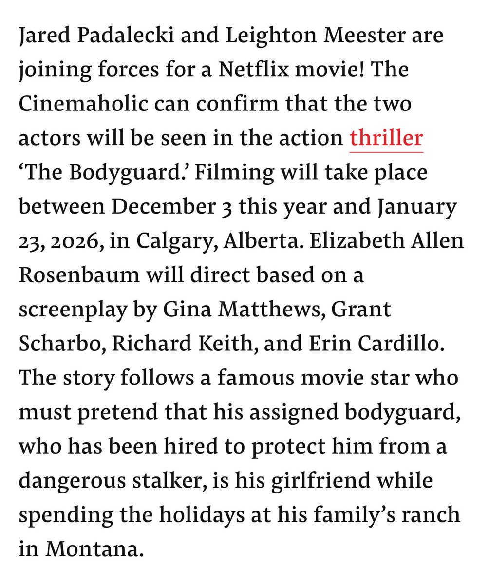V⋆˙⟡🦋| Fanpage 𝐉𝐚𝐫𝐞𝐝 𝐏𝐚𝐝𝐚𝐥𝐞𝐜𝐤𝐢 (@jarpad_team) on Twitter photo 📰 180925 | TheCinemaholic Article mentioning <a href="/jarpad/">Jared Padalecki</a>
OMG GUYS 🔥🔥🔥
Jared Padalecki and Leighton Meester To Star in Netflix Feature ‘The Bodyguard’
🔗 thecinemaholic.com/jared-padaleck…
#JaredPadalecki #Jared_Updates #TheBodyguard #Netflix 📰 180925 | TheCinemaholic Article mentioning <a href="/jarpad/">Jared Padalecki</a>
OMG GUYS 🔥🔥🔥
Jared Padalecki and Leighton Meester To Star in Netflix Feature ‘The Bodyguard’
🔗 thecinemaholic.com/jared-padaleck…
#JaredPadalecki #Jared_Updates #TheBodyguard #Netflix