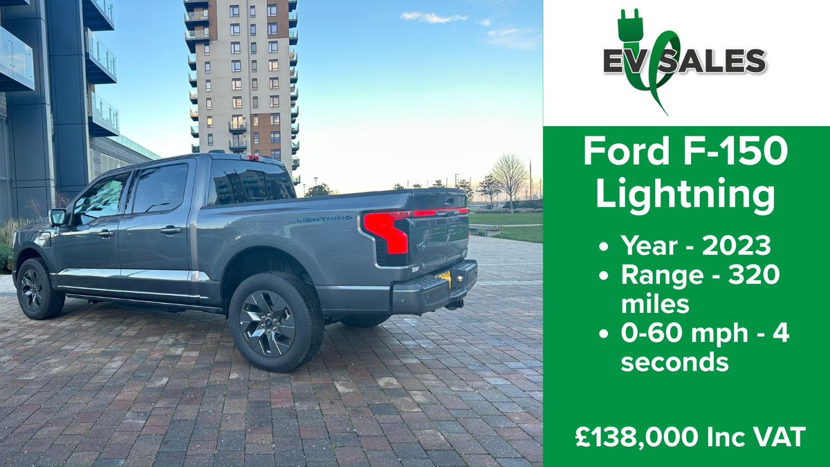 ev_sales_uk's tweet photo. The Ford F-150 Lightning is the pickup truck of tomorrow. You won't be able to buy it from any Ford dealer in the UK yet. However, you can buy it from EV Sales. Get in touch with our team to arrange a viewing today! https://t.co/MOZumxqGZx #FordF150Lightning https://t.co/vLJJxCGUCx