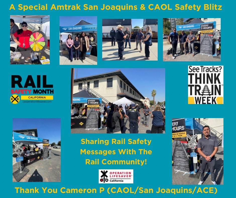 A great <a href="/SanJoaquins/">Amtrak San Joaquins</a> safety blitz event Fresno Amtrak Station! Thank you for your partnership in #RSM #ST3Week  #AllYearLong. Special thanks to Cameron (CAOL/San Joaquins/ACE Rail) for your dedication to  #RailSafetyEd to #SaveLives. #StopTrackTragedies #RailSafeCommunities