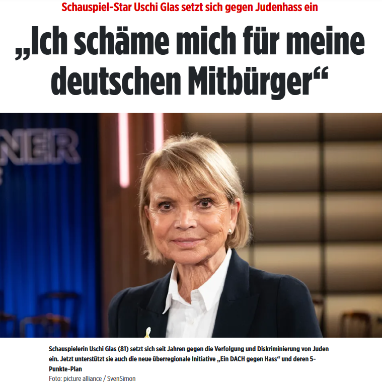 Die Glas schämt sich für ihre deutschen Mitbürger. Wegen Antisemitismus. Weil da ja auch die deutschen Mitbürger das Hauptproblem sind!🤪