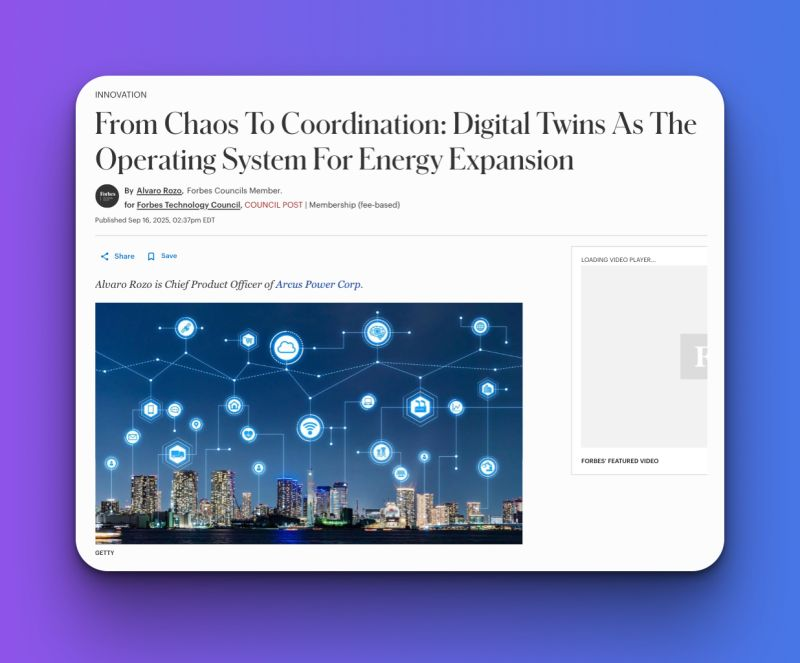 ArcusPower's tweet image. New from Forbes Tech Council: Arcus CPO Alvaro Rozo shares lessons from energy system coordination—tech is just one part. Mindset, clarity, &amp;amp; rules matter too! Read the article here 👉lnkd.in/gemzJ_f5 #Energy #VPP #AI