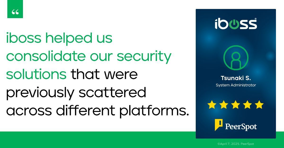 ibossCloud's tweet image. 📣 Performance recognized.

We’re honored to receive a 5-star rating on PeerSpot from professionals who rely on us every day.

#SecurityThatWorks #PeerSpot #CustomerTrust #SASE