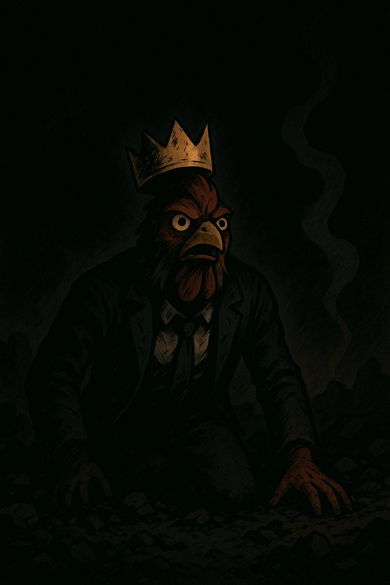 🕯️ Darkness. Cold. Silence.
The Prince opens his eyes and slowly rises from the ground.

💭 “Where am I?.. I’ve come back to life… What happened to the Soup?..”

His crooked crown glimmers faintly in the dim light, his body covered in ash and dust.
All around — ruins, shattered