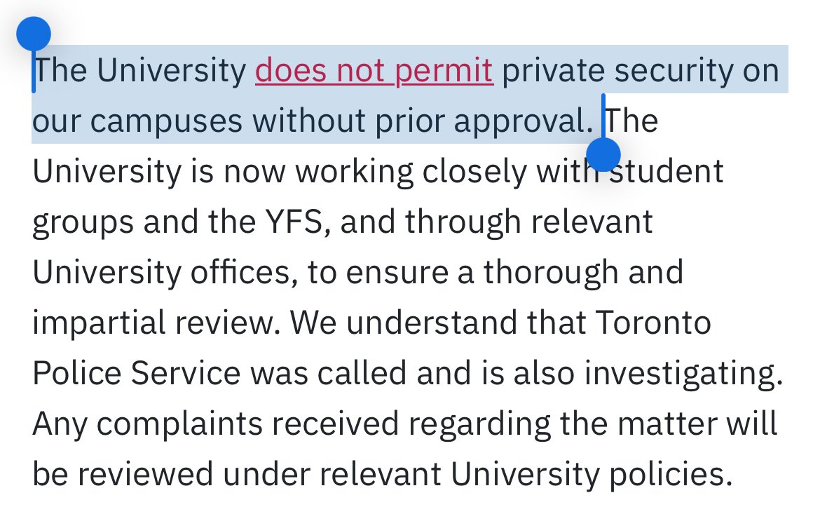 York university has responded to my request for comment. Magen Herut had no right to be on campus and <a href="/YorkUniversity/">York University</a> is investigating the incident 👇