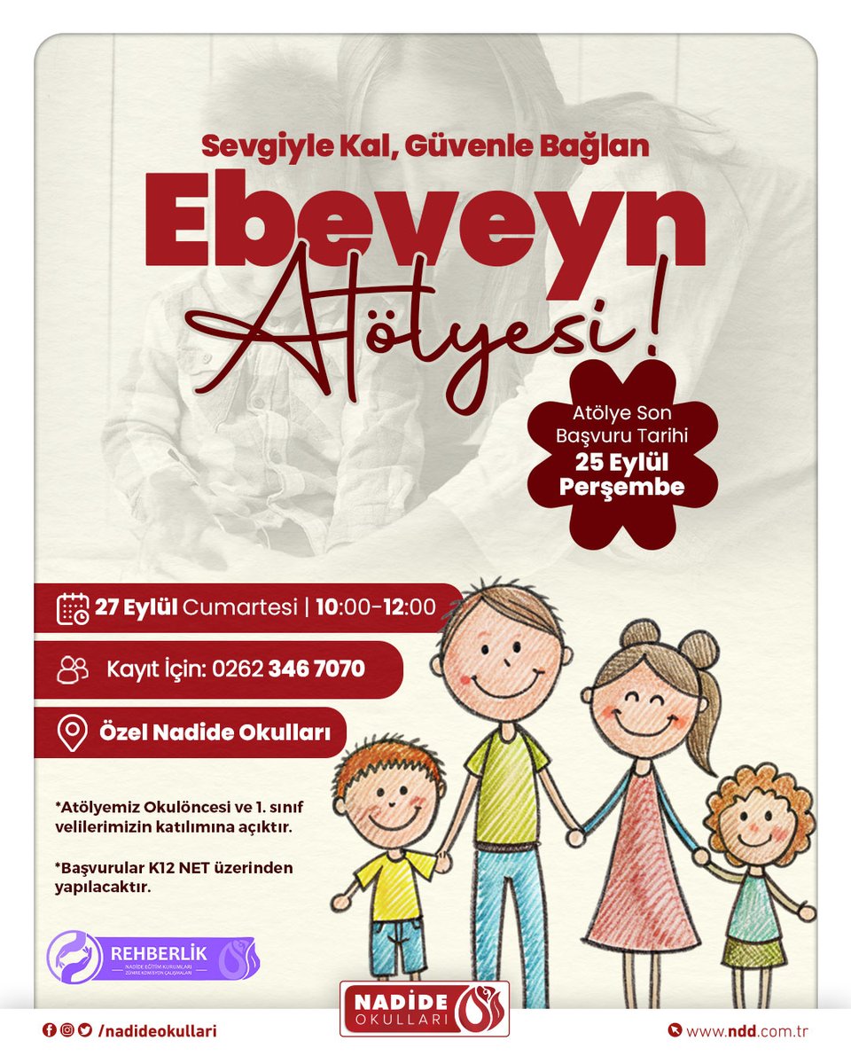 nadideokullari's tweet photo. 🌸 Sevgiyle Kal, Güvenle Bağlan 🌸

Çocuğunuzla ilişkinizi güçlendirmek için eğlenceli ve farkındalık dolu bir atölyeye davetlisiniz! ✨

🤝 Ebeveyn-çocuk oyunları
💬 Etkileşim ve paylaşım
💖 Güvenli ve sıcak bağlar

📢 Başvurular K12NET üzerinden yapılacaktır. https://t.co/SwPiVlEhII