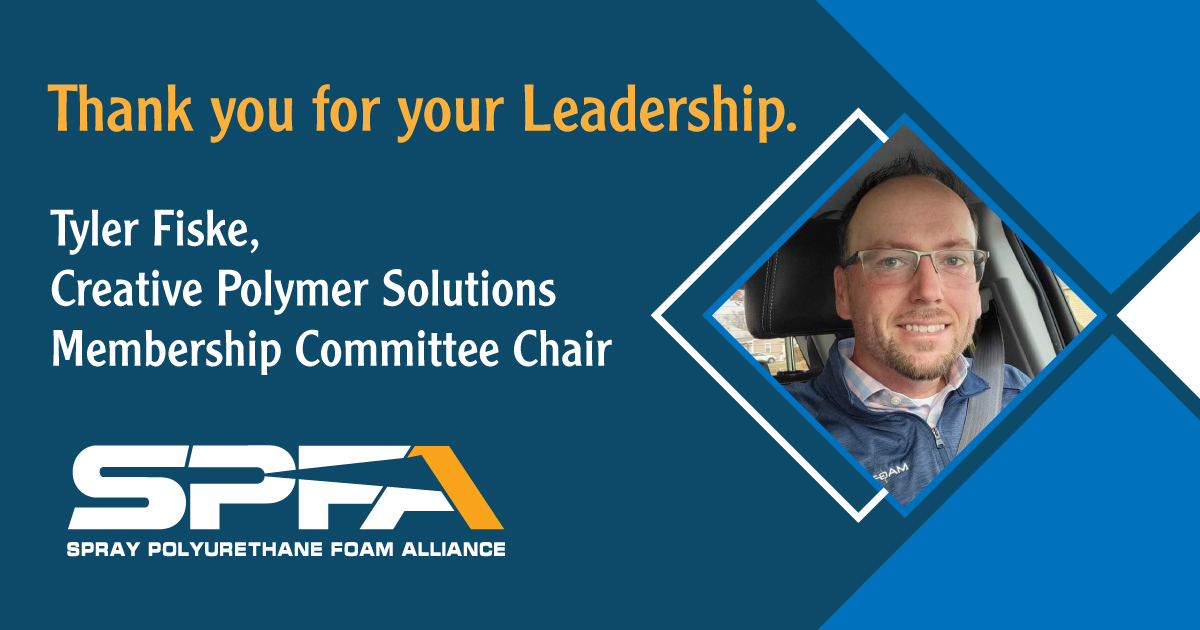 A big thank you to Tyler Fiske from Creative Polymer Solutions, our amazing Membership Committee Chair! His leadership is key to making sure our members feel supported and connected, helping the entire SPFA community grow and thrive.